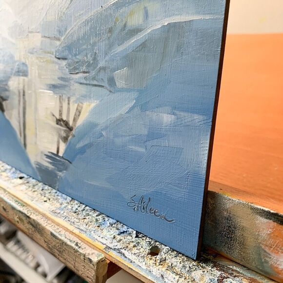 Framed Original Oil Painting Landscape Winter Snowy River Trees 10.5x12.5 Signed - Picture 8 of 9